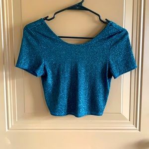 Topshop blue sparkly fitted crop